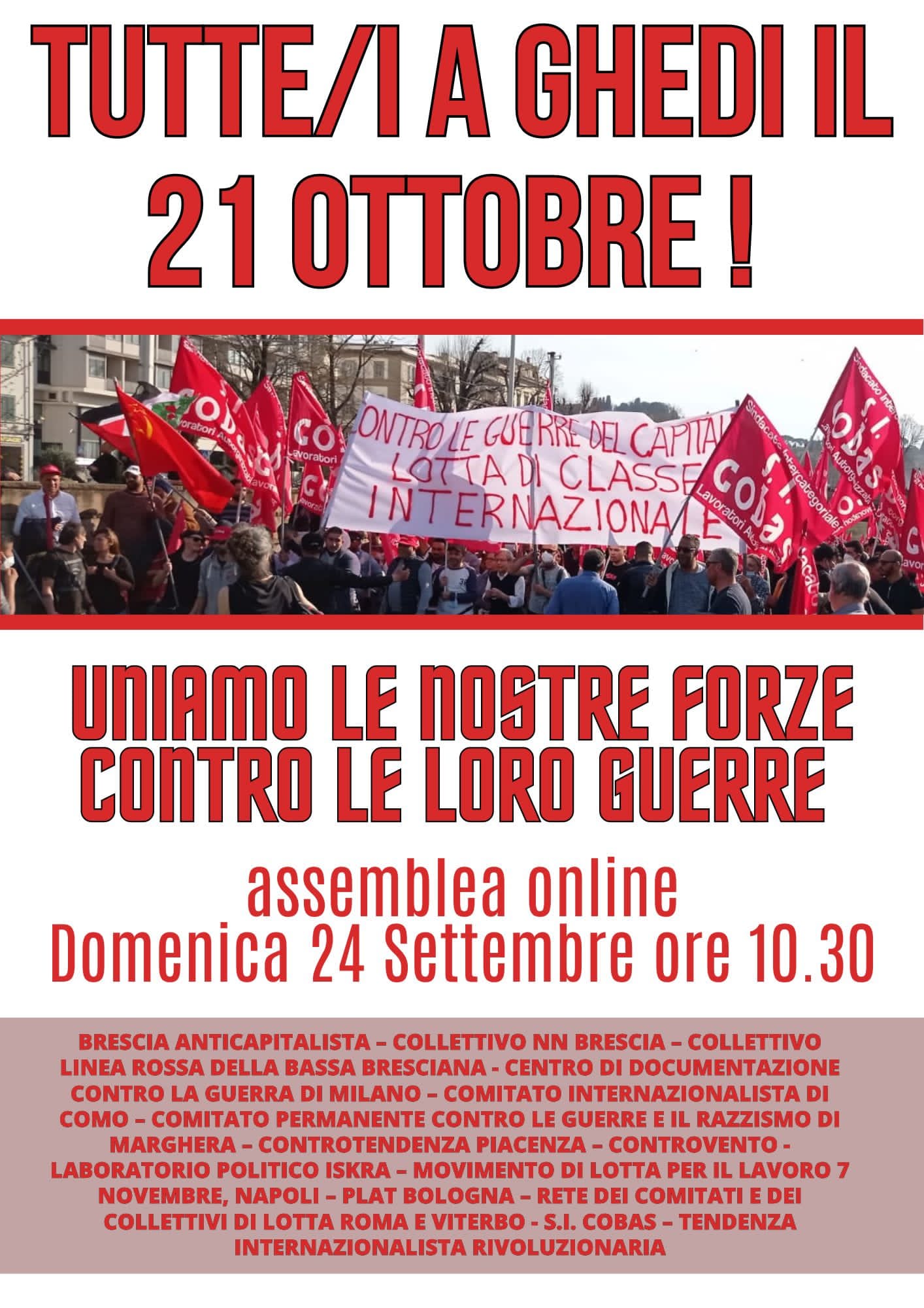 Uniamo le nostre forze contro le loro guerre! Tutte/i a Ghedi il 21 ottobre (english, español, português, français)