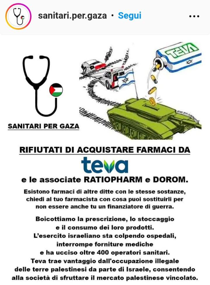 Boicottare TEVA, Israele e chi la arma e protegge