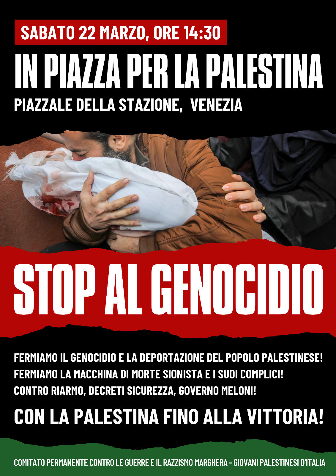 Venezia: in piazza per la Palestina, sabato 22 marzo, ore 14.30, piazzale della Ferrovia