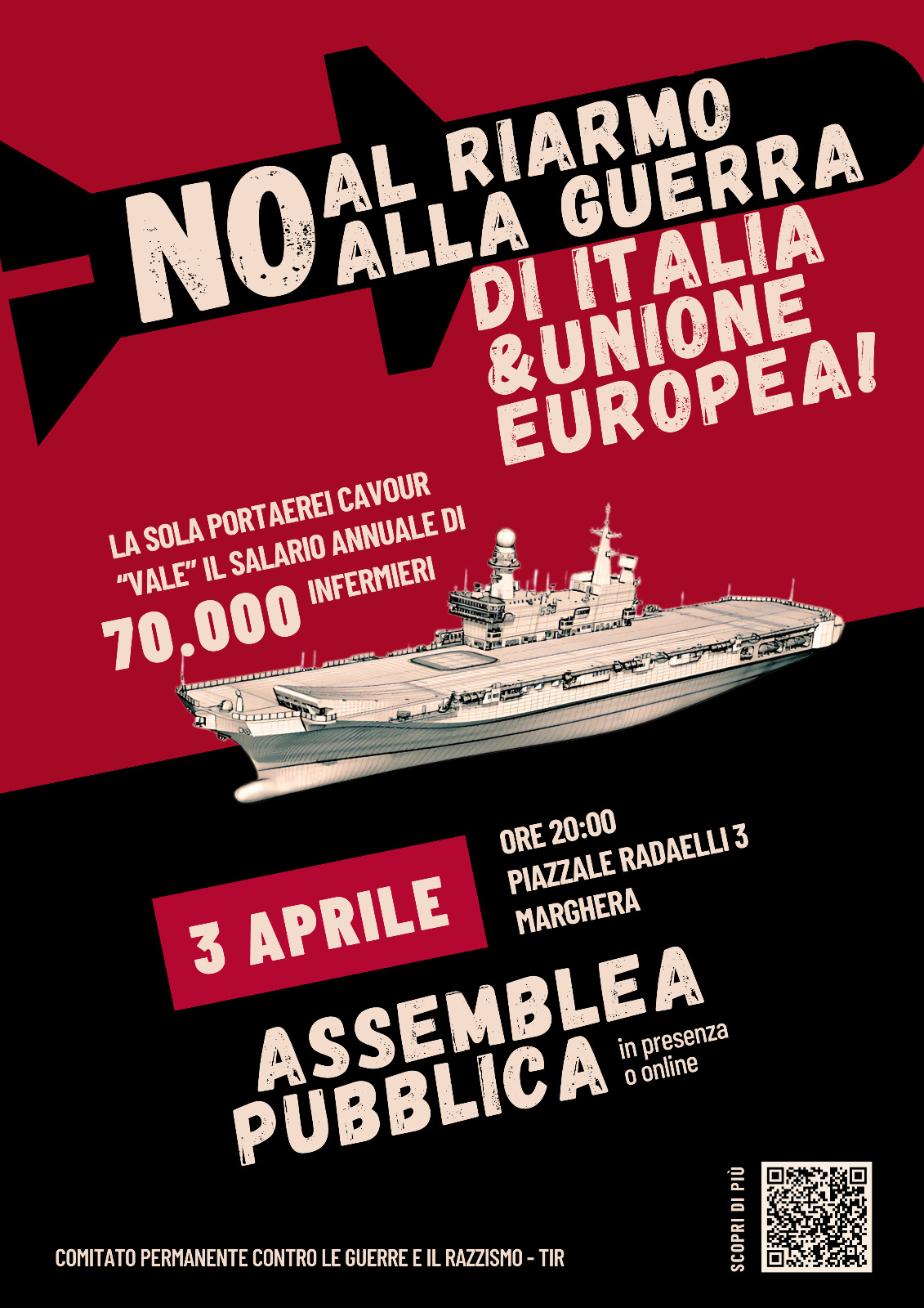 Marghera : No al piano di riarmo e di guerra di Italia e UE! – giovedì 3 aprile, ore 20, piazzale Radaelli