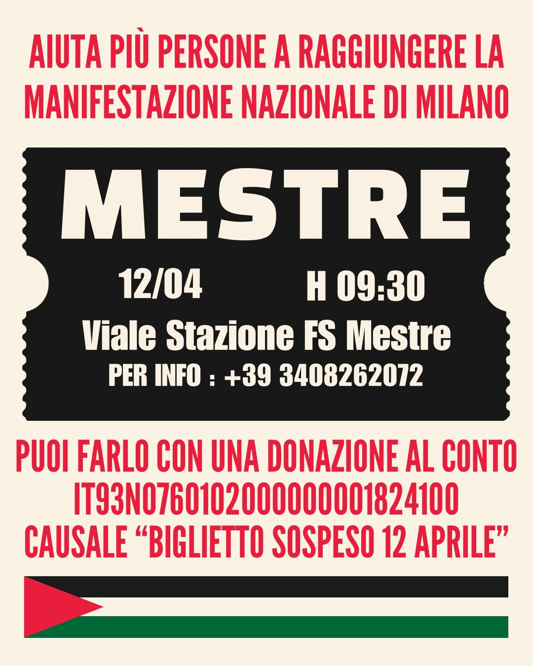 Da Mestre, per la manifestazione di sabato 12 aprile a Milano