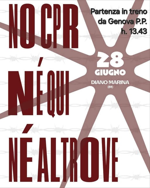 Sabato 28 giugno, manifestazione contro i CPR a Diano Marina (Imperia) – SI Cobas Genova