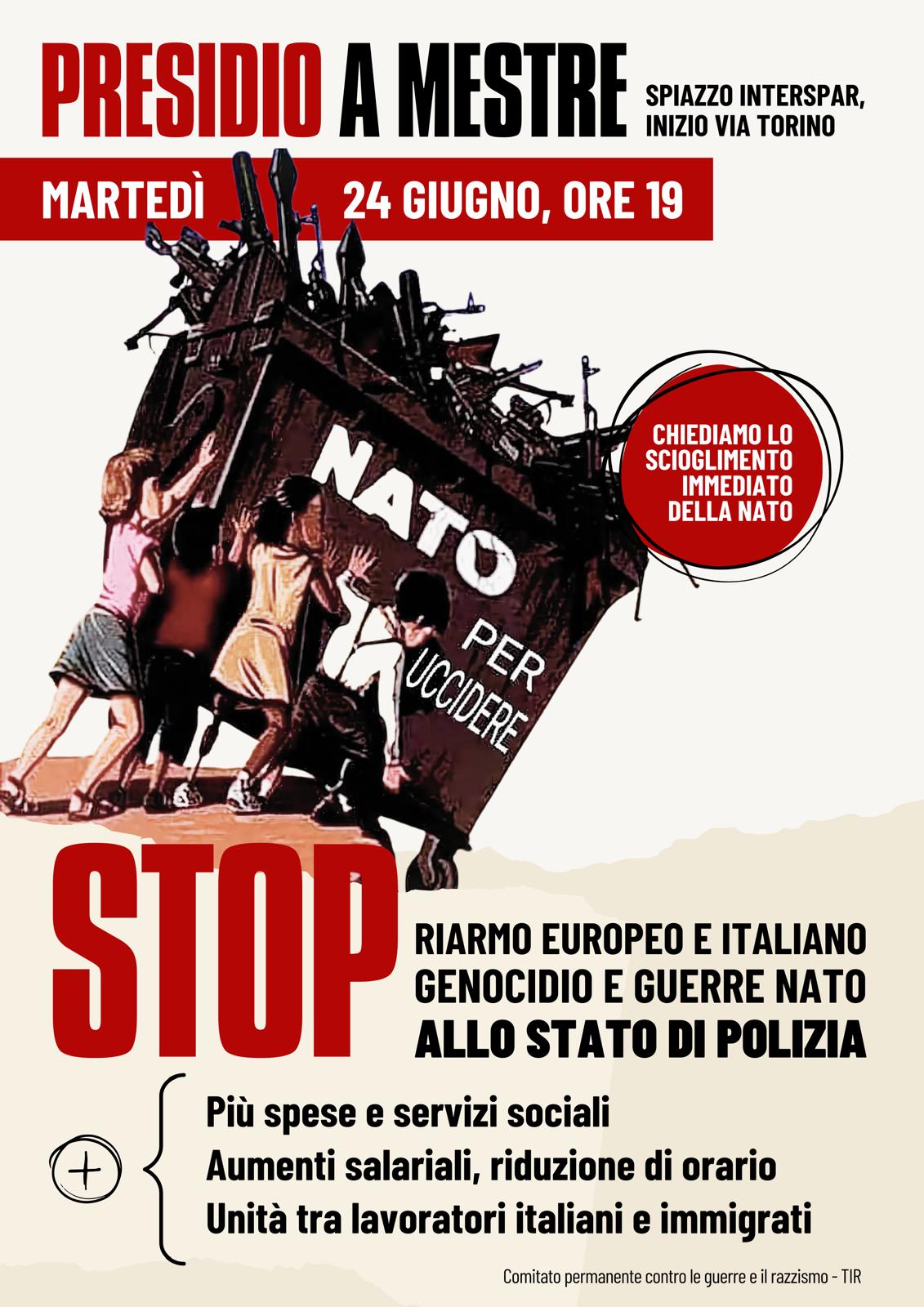 Mestre, martedì 24 giugno, ore 19:00. Presidio contro il vertice NATO