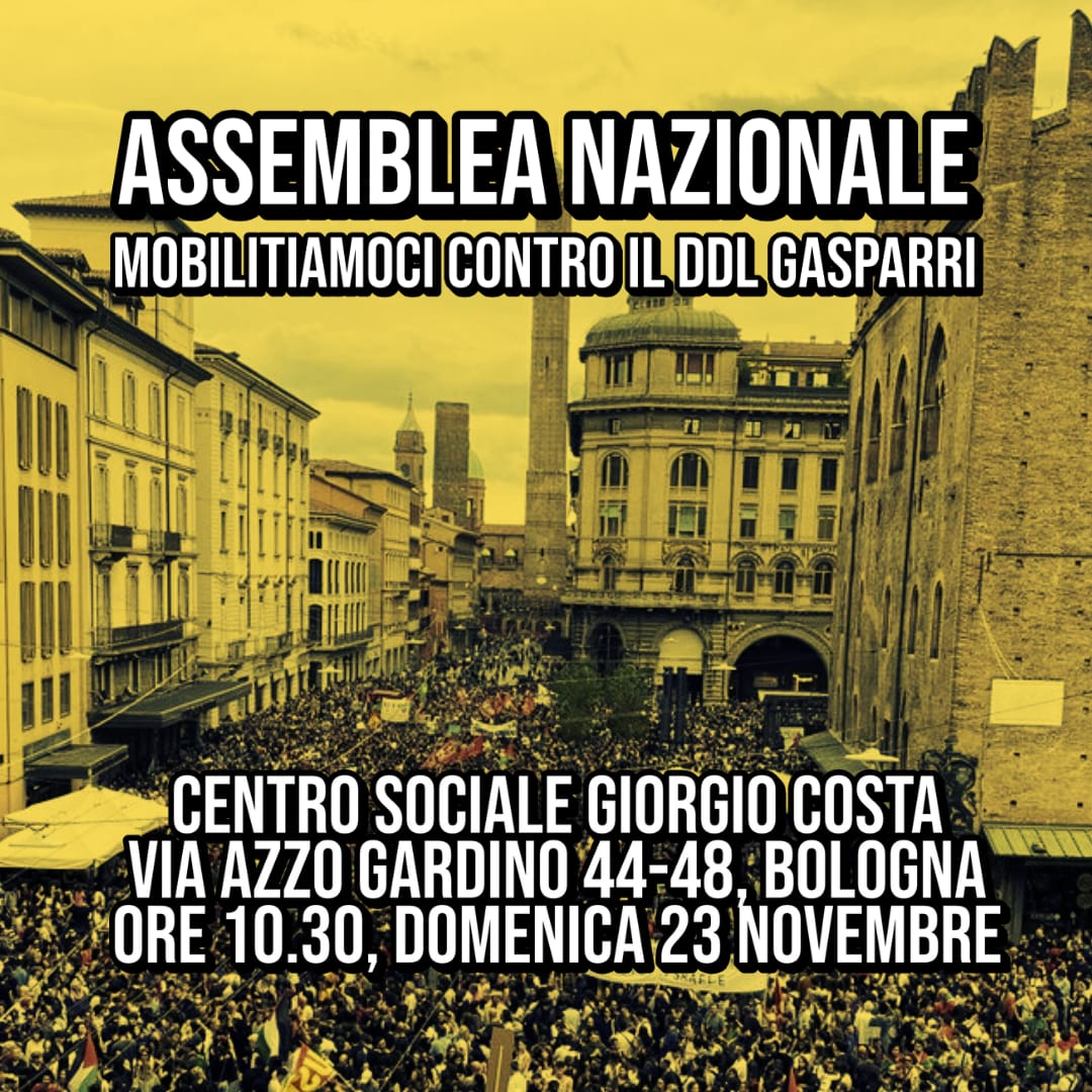 Fermiamo il DDL Gasparri! Assemblea nazionale a Bologna, dom. 23 nov., ore 10.30, centro sociale G. Costa
