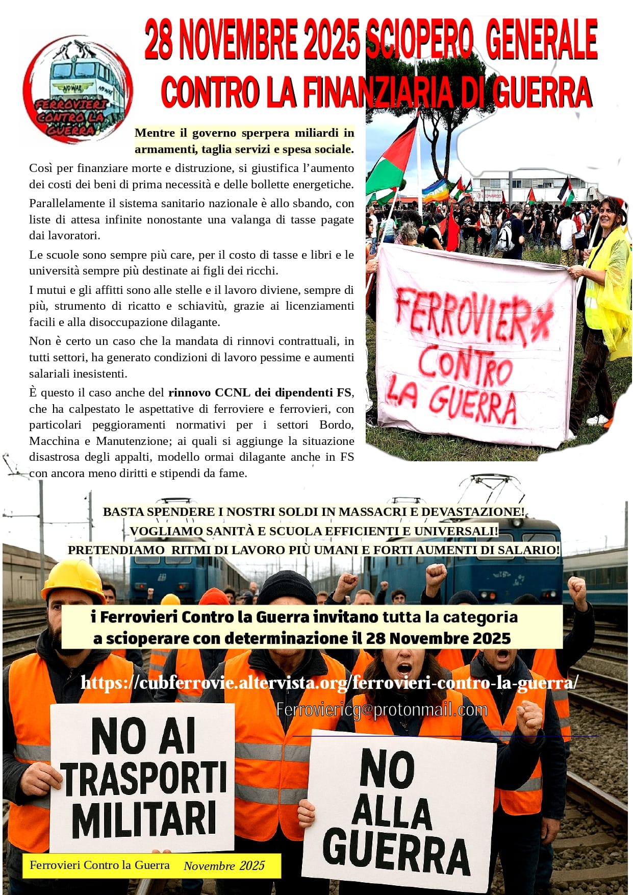 28 novembre, sciopero generale contro la finanziaria di guerra – Ferrovieri contro la guerra