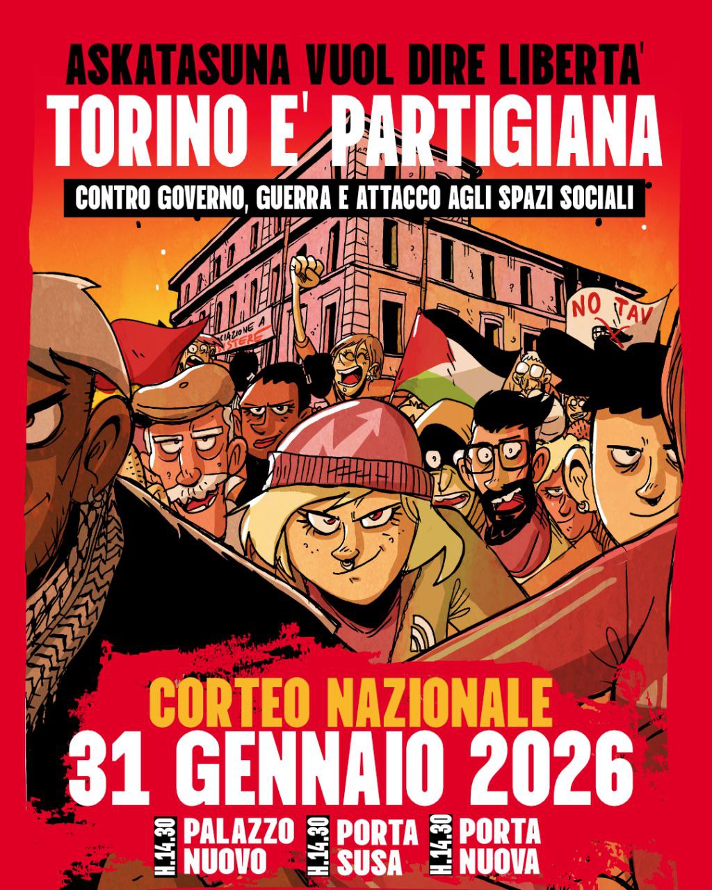 Torino, sabato 31 gennaio. Corteo nazionale contro governo, guerra e attacco agli spazi sociali