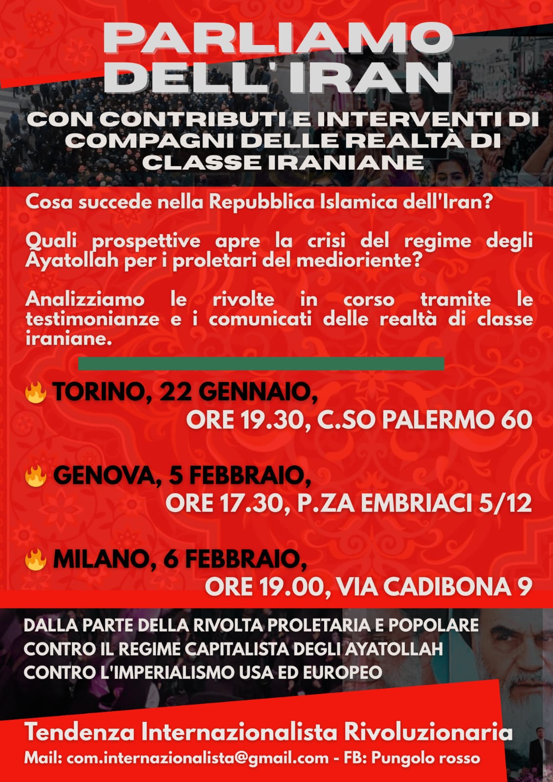 Parliamo dell’Iran, con contributi e interventi di compagni delle realtà di classe iraniane – circoli della TIR di Genova e Milano